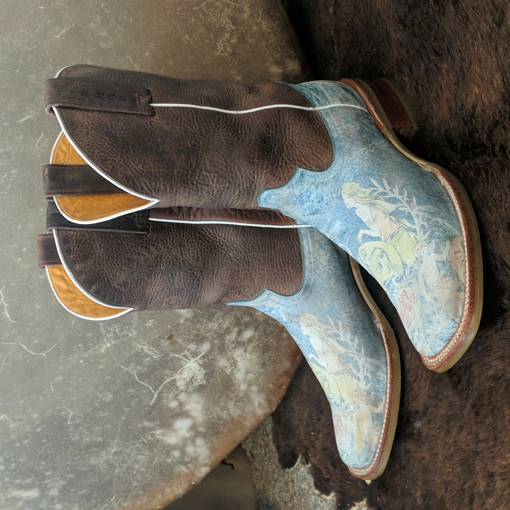 TIN HAUL Goddess Bohemian Peace Print square toe cowgirl western boots sz 7